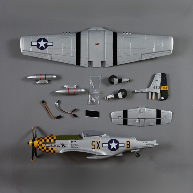 Avion P-51D Mustang Warbird kit PNP jaune 750mm de Derbee