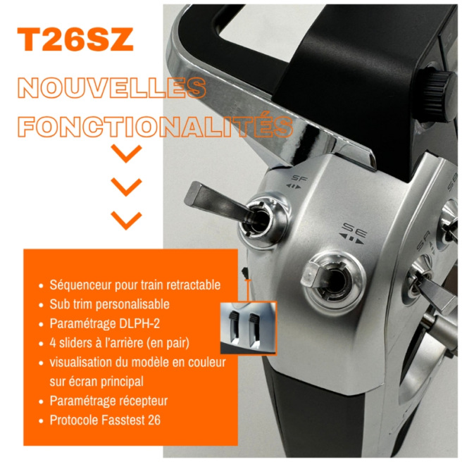 Radio Futaba T26SZ Potless 2.4GHz FASSTest + récepteur R7208SB