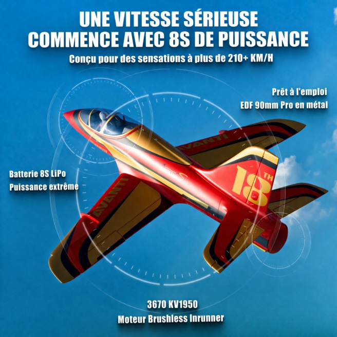 Jet Avanti 90 mm EDF 1/10 1290 mm PNP Rouge FMS – Edition 18e anniversaire