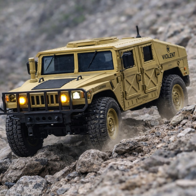 Voiture Hummer 1/16 RTR jaune sable ou vert armée avec éclairage LED – Scientific MHD