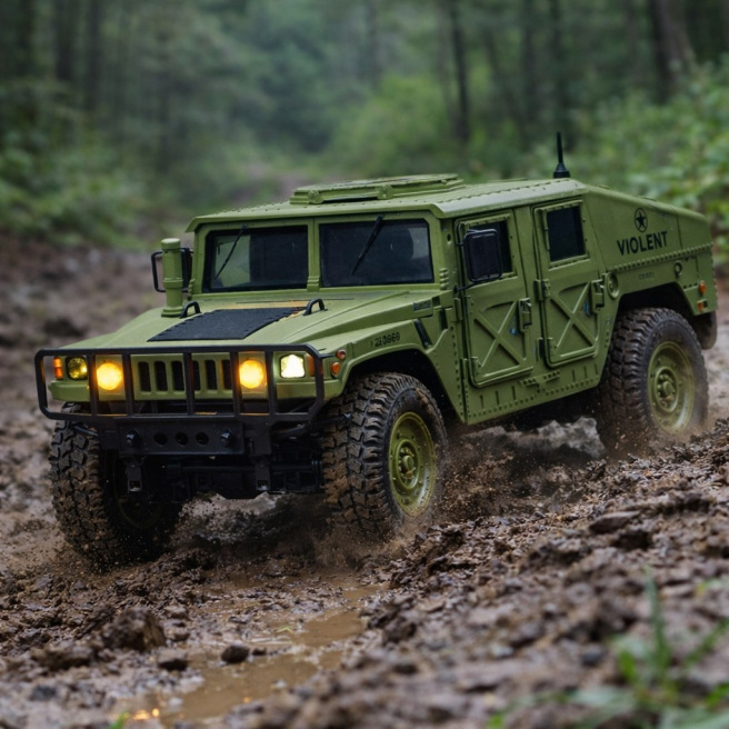 Voiture Hummer 1/16 RTR jaune sable ou vert armée avec éclairage LED – Scientific MHD