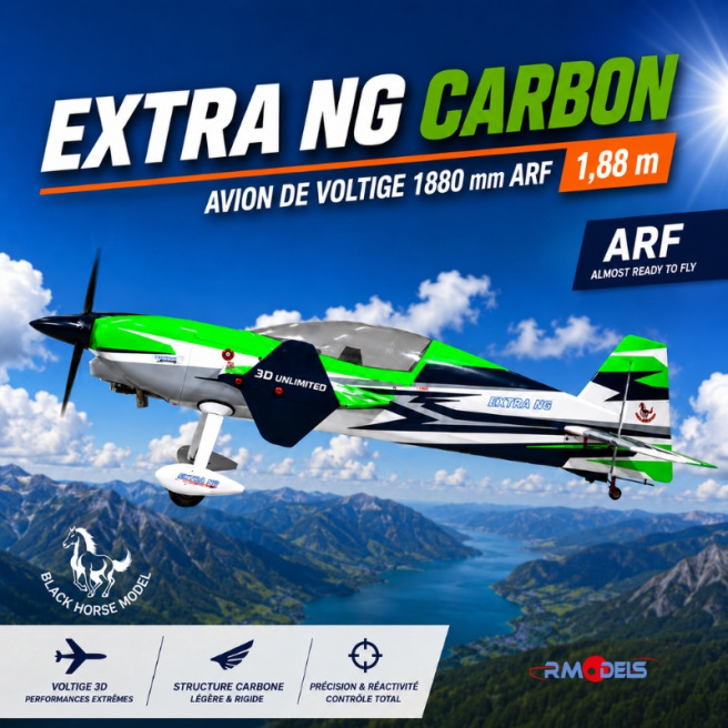 Avion de voltige Extra NG 1880 mm ARF 30-35 cc Carbon de Black Horse