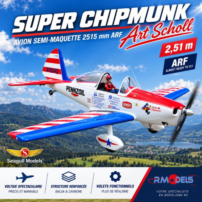 Avion Super Chipmunk Art Scholl 1/4 2515 mm ARF 60-76 cc de Seagull Models