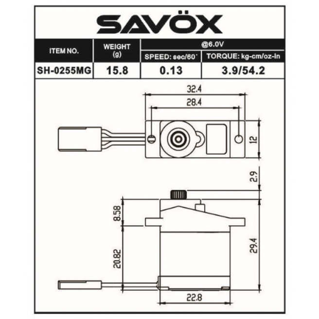 Servo Micro Savox SH-0255MG - Digital - Pignons Métal Servo Micro Savox SH-0255MG - Digital - Pignons Métal